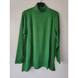 Isaac Mizrahi Live Top Sz L Lime Green Turtle Neck Long Sleeve High Low Hem